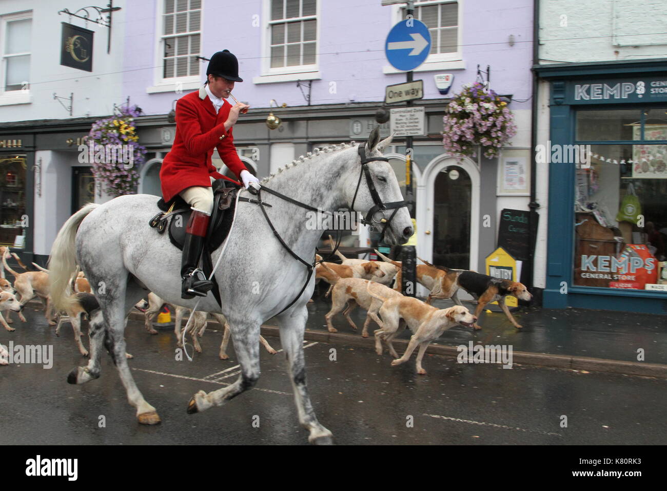 Middleton Fox Hounds parade in Malton Market Place, North Yorkshire Stock Photo