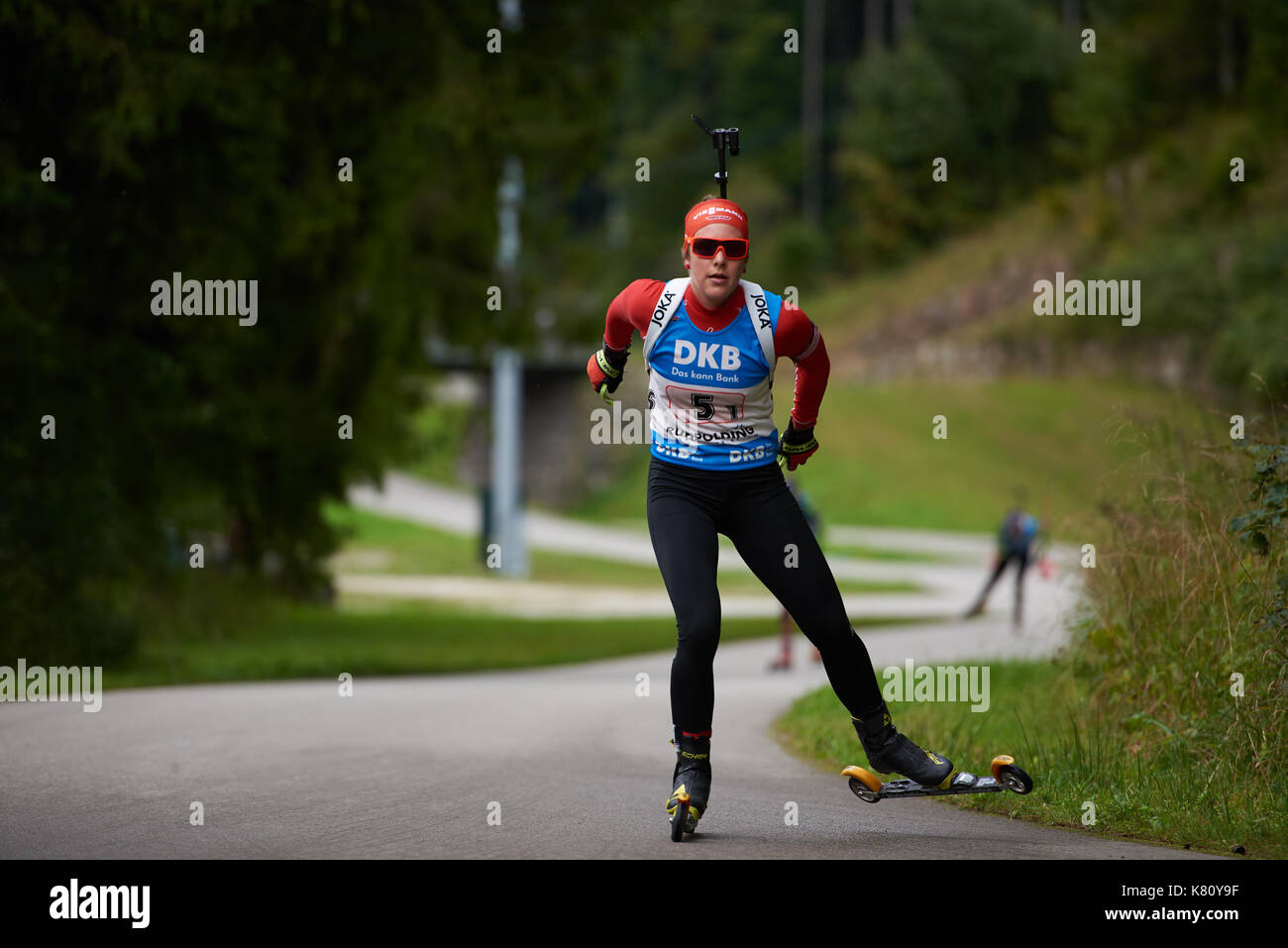 SCHNEIDER Sophia in action in the woman's relay biathlon competition, German Summer Championships, Staffelwettkampf Frauen 3x6 km, DEUTSCHE  BIATHLON MEISTERSCHAFT 2017 Stock Photo
