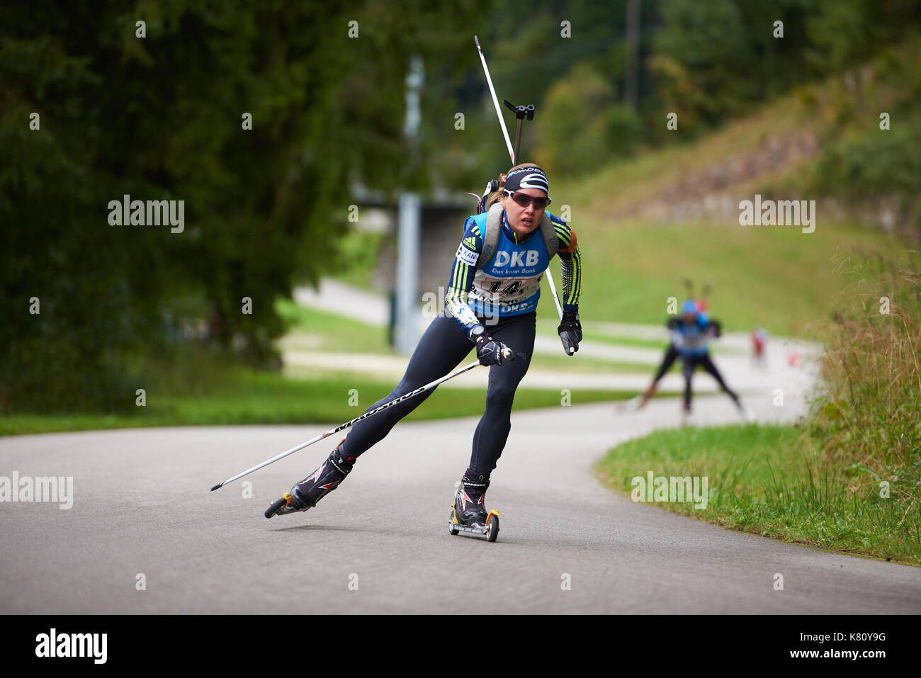 MERKUSHINA Anastasija of Ukraine in action in the woman's relay biathlon competition, German Summer Championships, Staffelwettkampf Frauen 3x6 km, DEUTSCHE  BIATHLON MEISTERSCHAFT 2017 Stock Photo