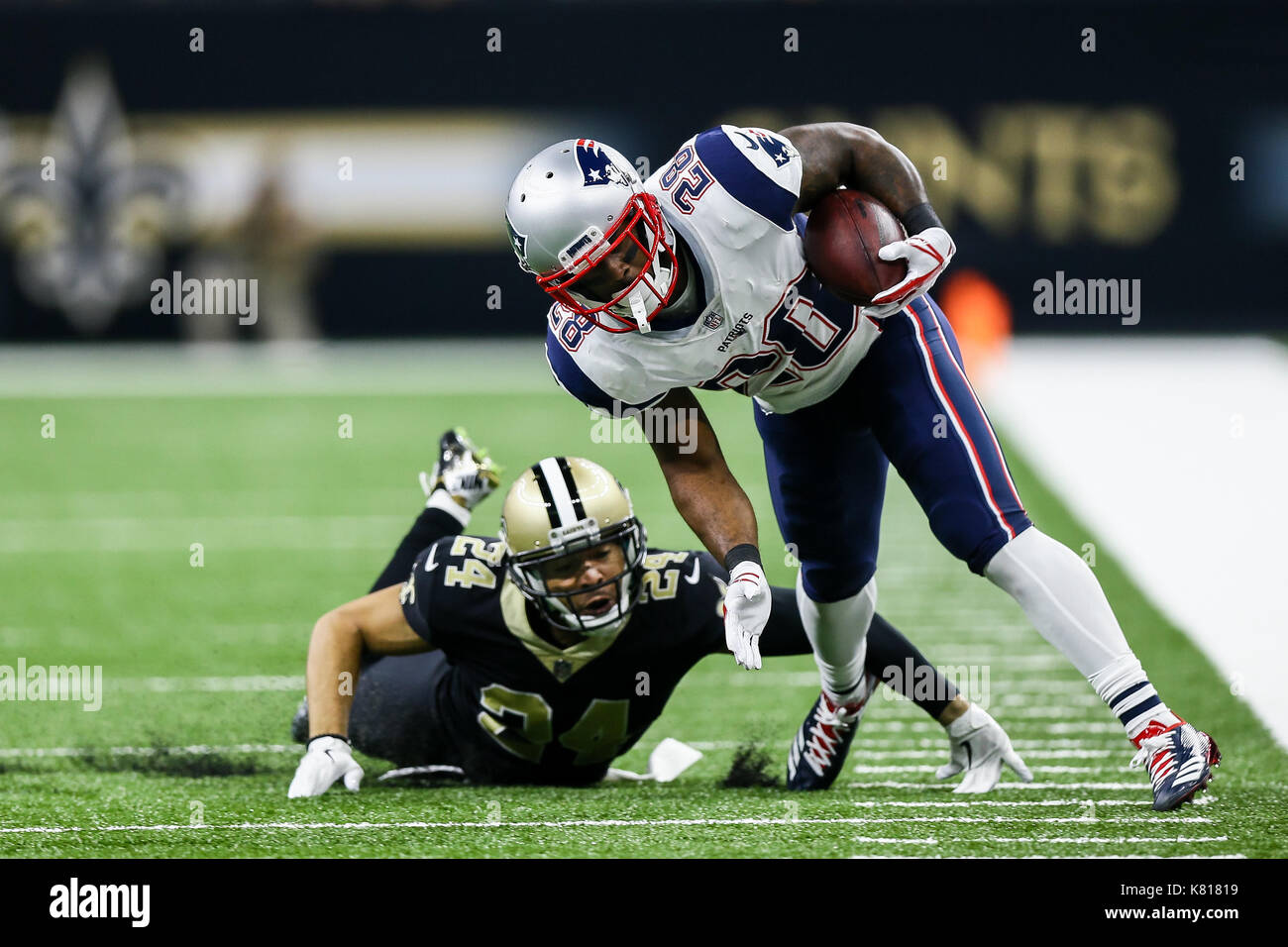 Miami Dolphins running back Sony Michel (28) is congratulated by