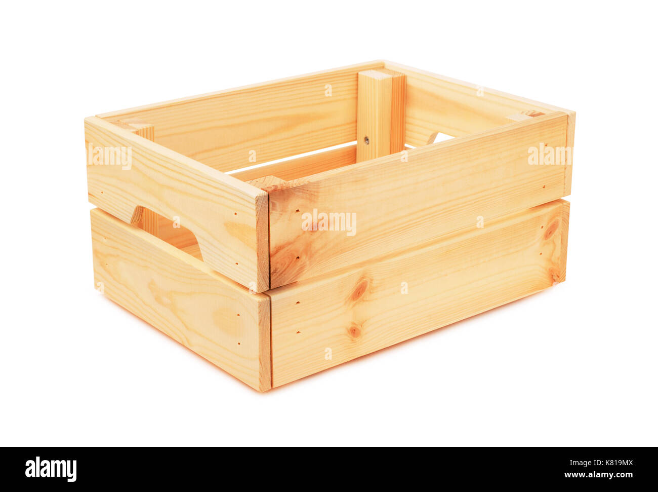 Empty wooden crate box isolated on white background Stock Photo