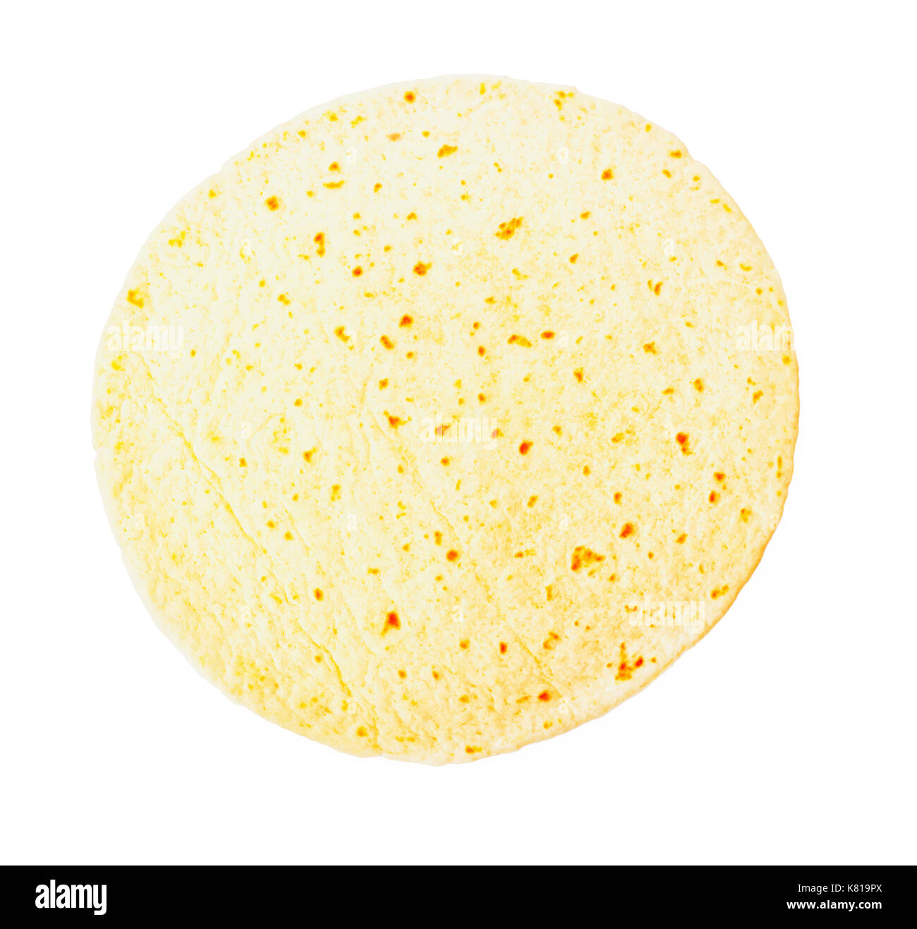 Round turkish lavash wheat tortillas close-up isolated on white background Stock Photo