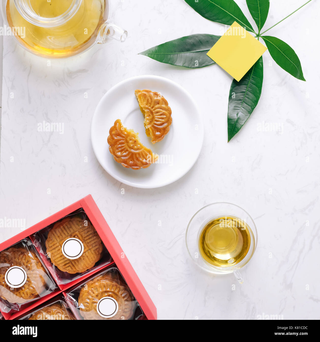 Mid Autumn Festival Mooncake Minimalist Style Tea Party Table Flat Stock Photo Alamy