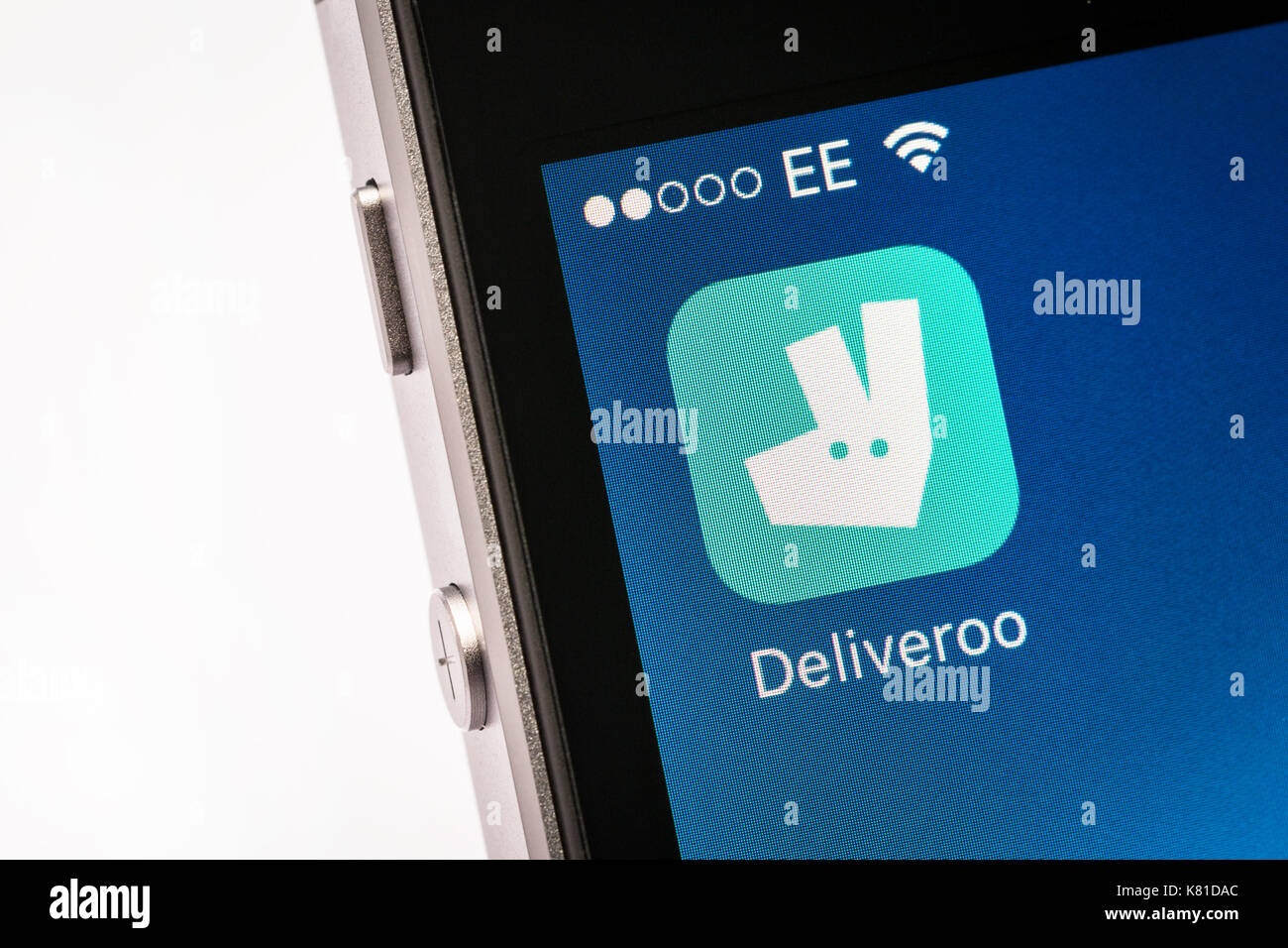 Deliveroo App on an iPhone mobile phone Stock Photo