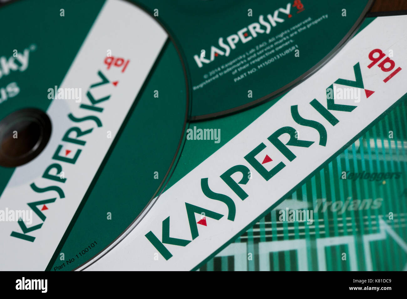 Kaspersky Lab Internet Security and Anti-Virus software products. The Russian software maker has come under scrutiny for it's close ties to the Russia Stock Photo