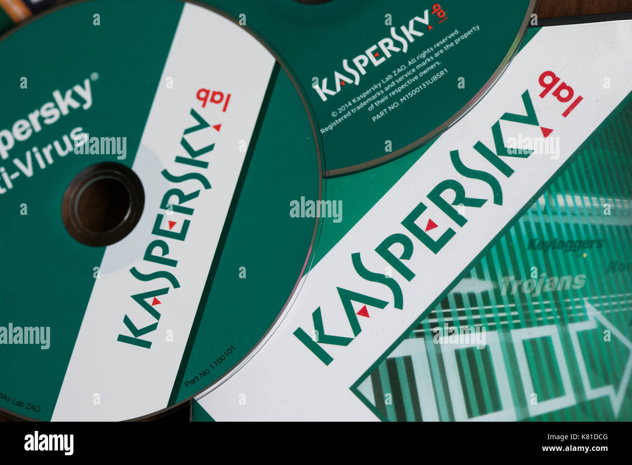 Kaspersky Lab Internet Security and Anti-Virus software products. The Russian software maker has come under scrutiny for it's close ties to the Russia Stock Photo