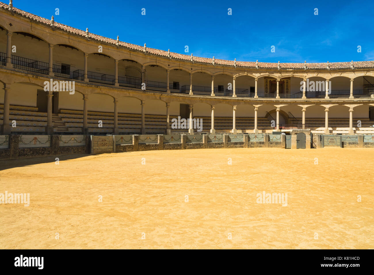 Ronda, Spain - March 7, 2017:  The corrida, interior of the bullring arena. Stock Photo