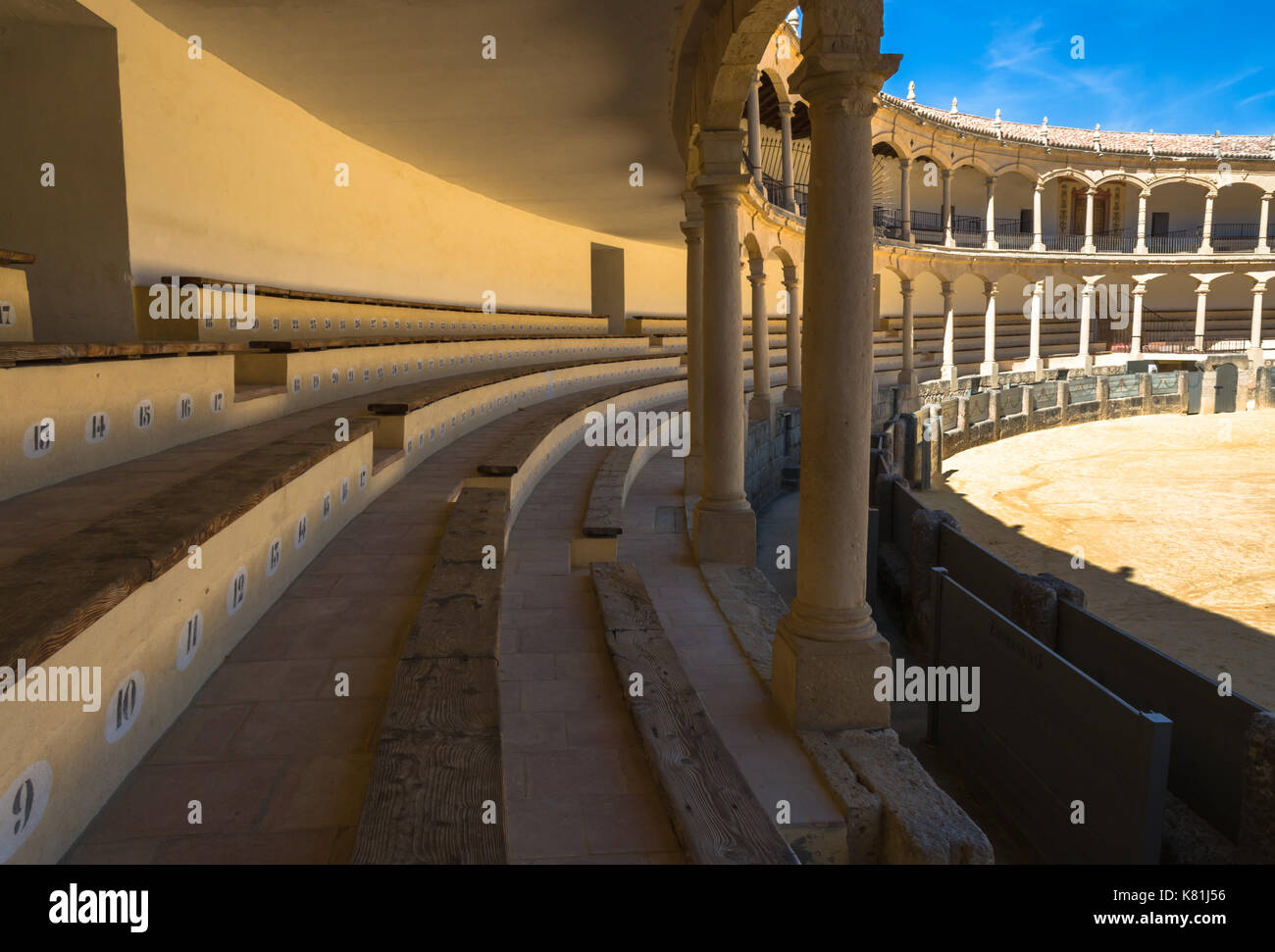 Ronda, Spain - March 7, 2017:  The corrida, interior of the bullring arena. Stock Photo