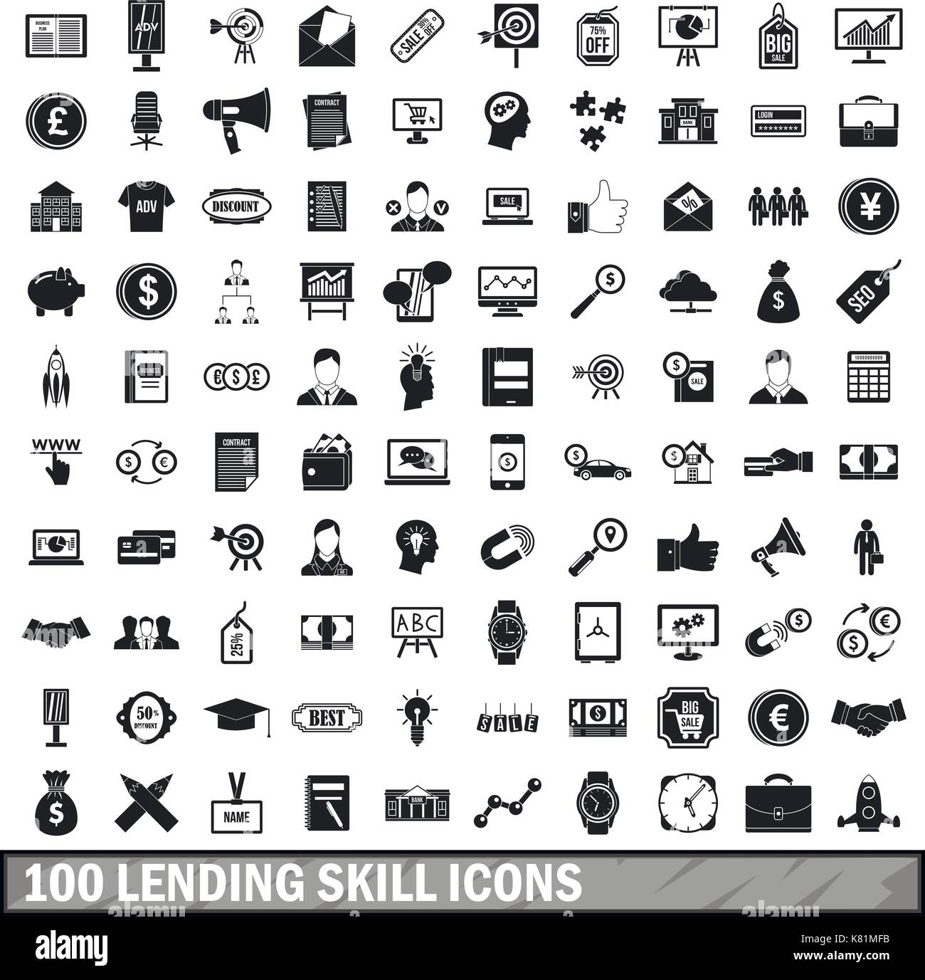 100 lending skill icons set, simple style  Stock Vector