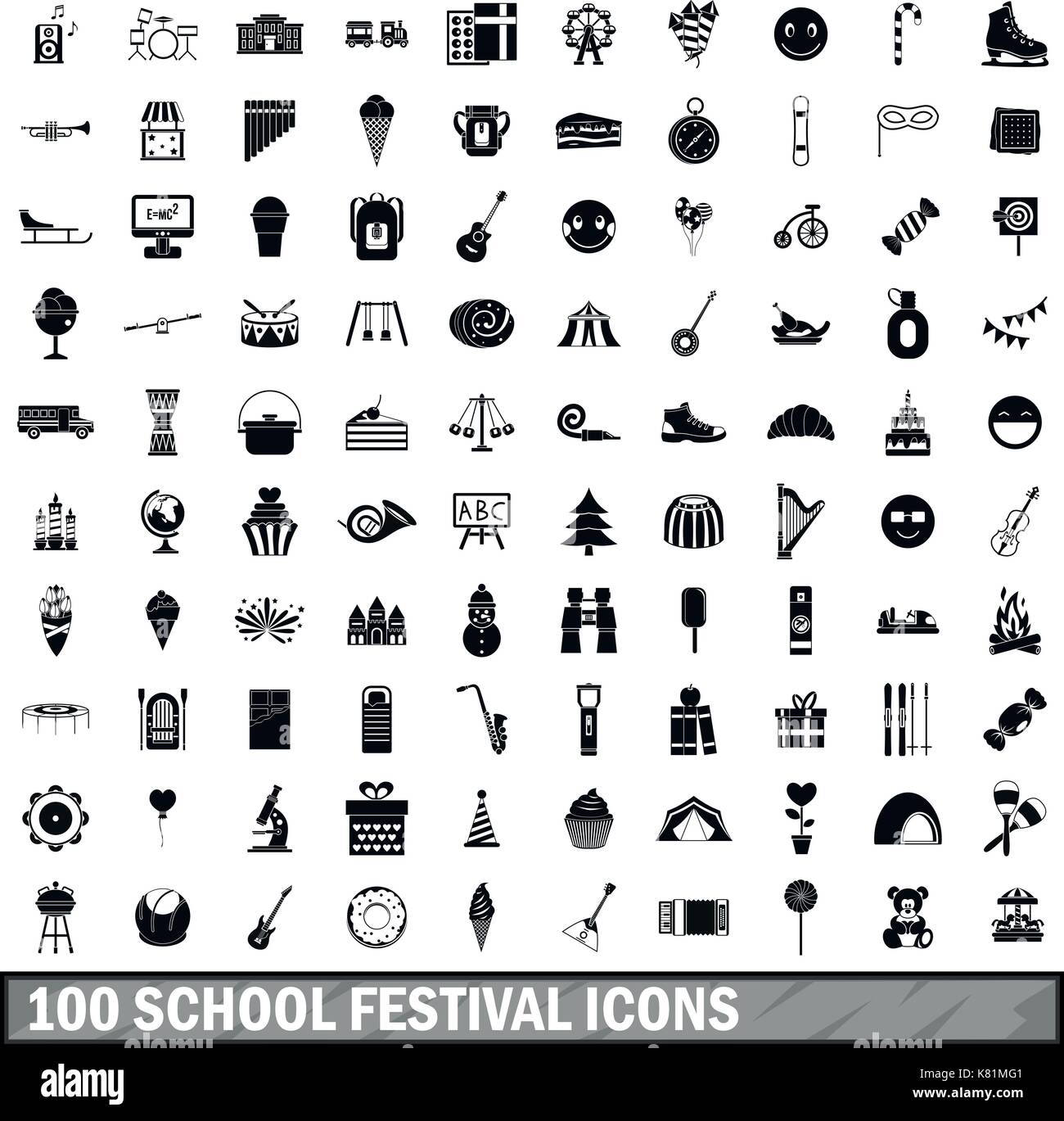 100 school festival icons set, simple style Stock Vector Image & Art ...