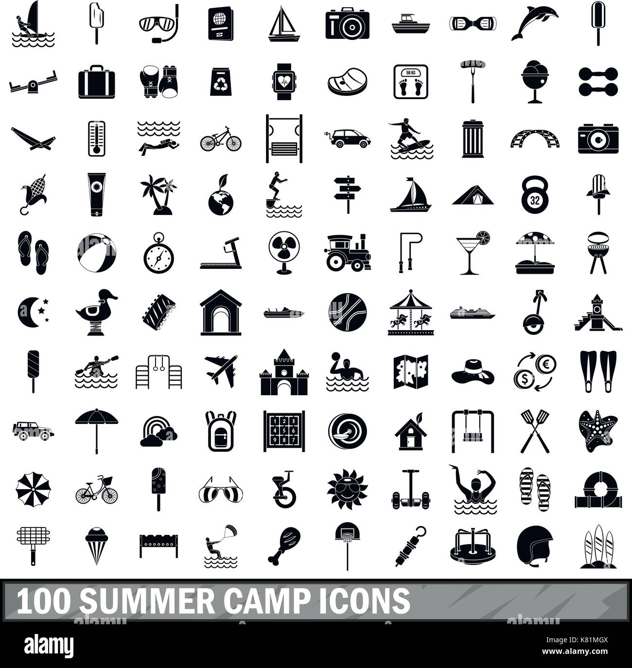 100 summer camp icons set, simple style Stock Vector Image & Art Alamy