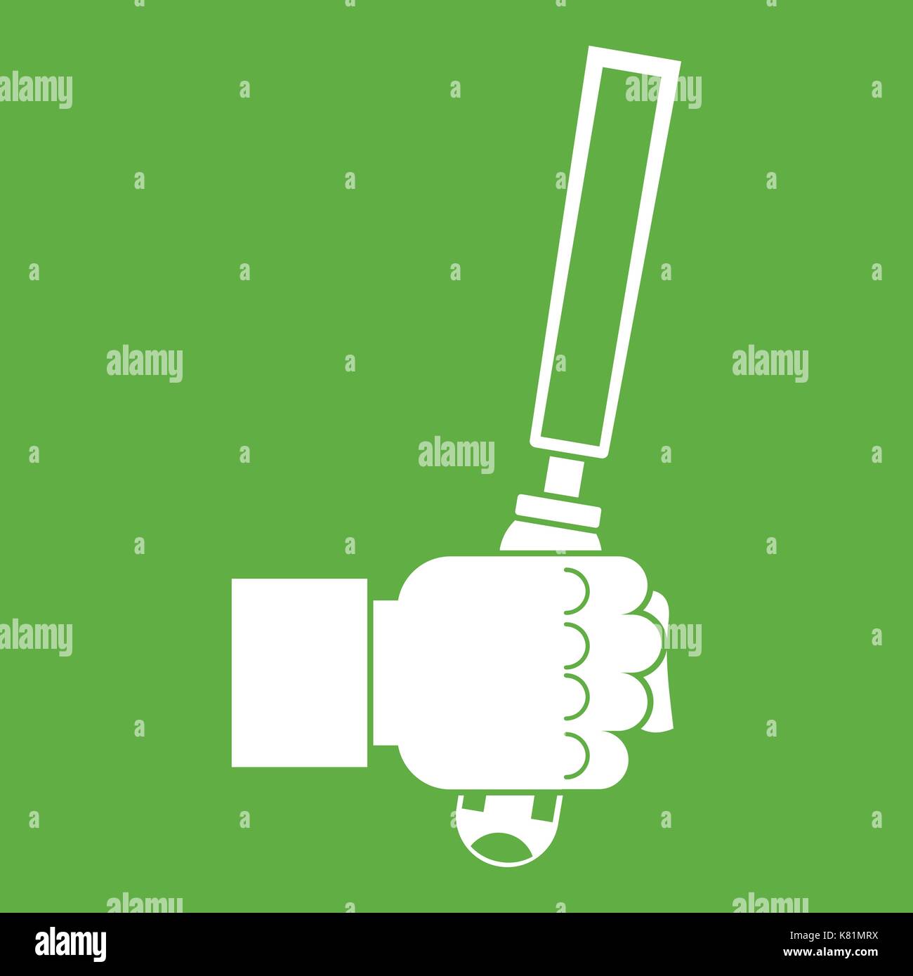 Chisel tool in man hend icon green Stock Vector
