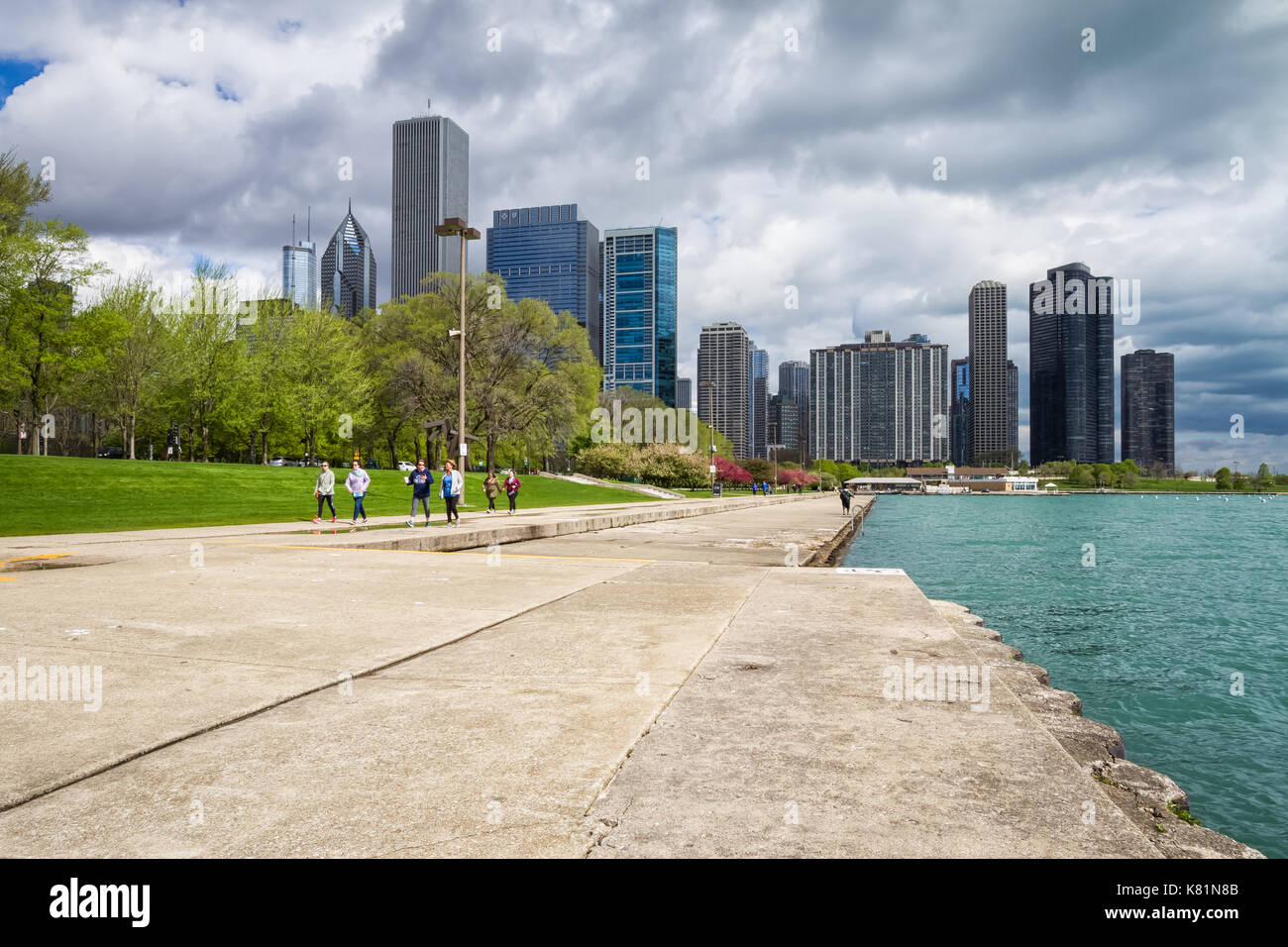 Chicago Skyline from the Shore of Lake Michigan Stock Photo