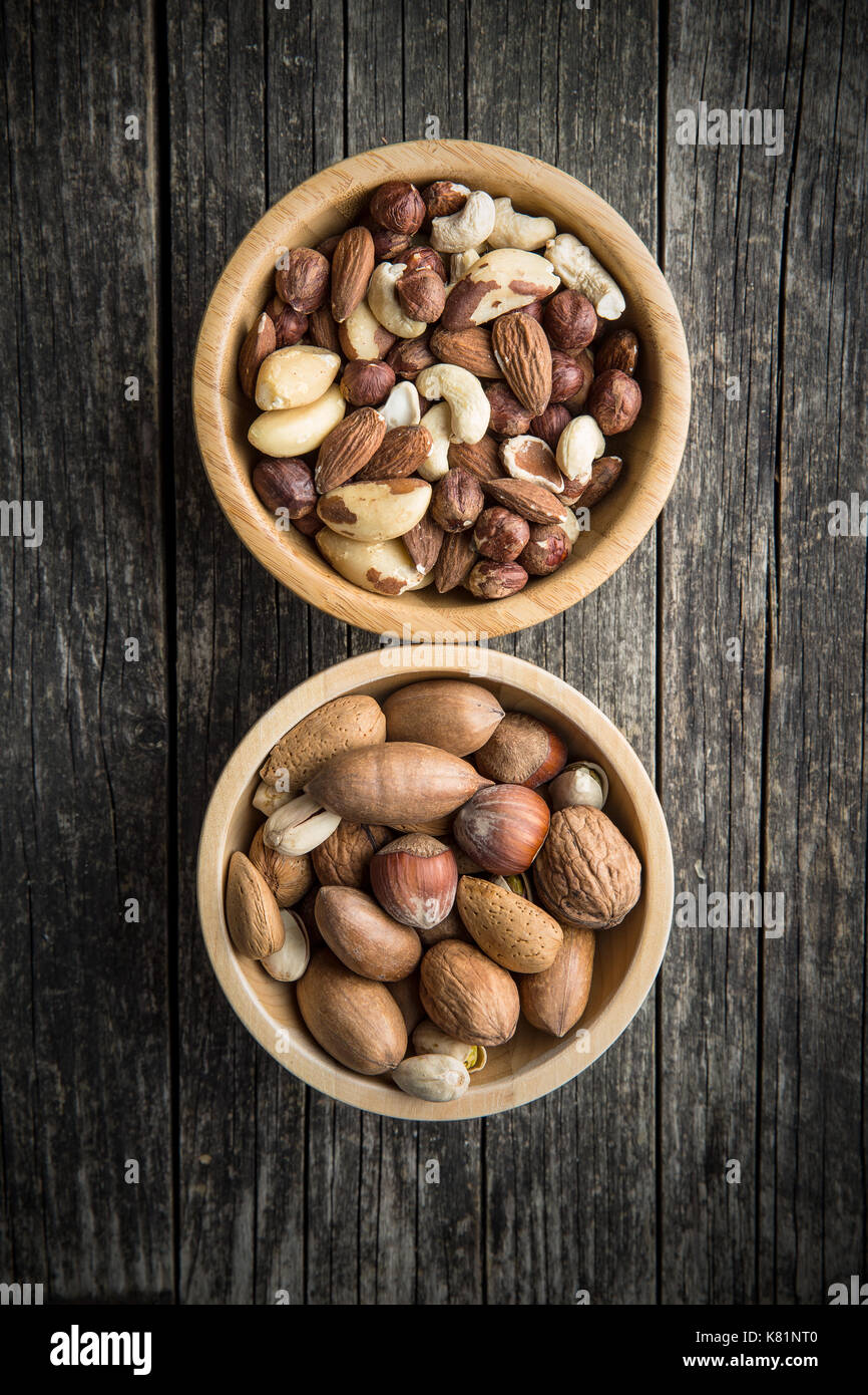 Different types of nuts. Hazelnuts, walnuts, almonds, brazil nuts and