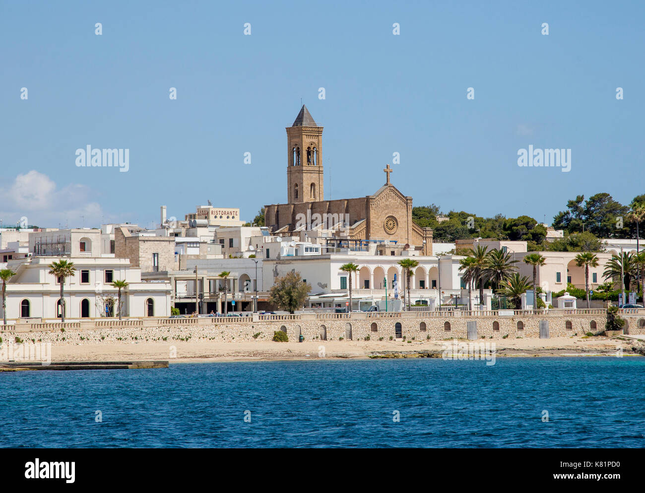 View of the village with church, Leuca, Puglia, Italy Stock Photo