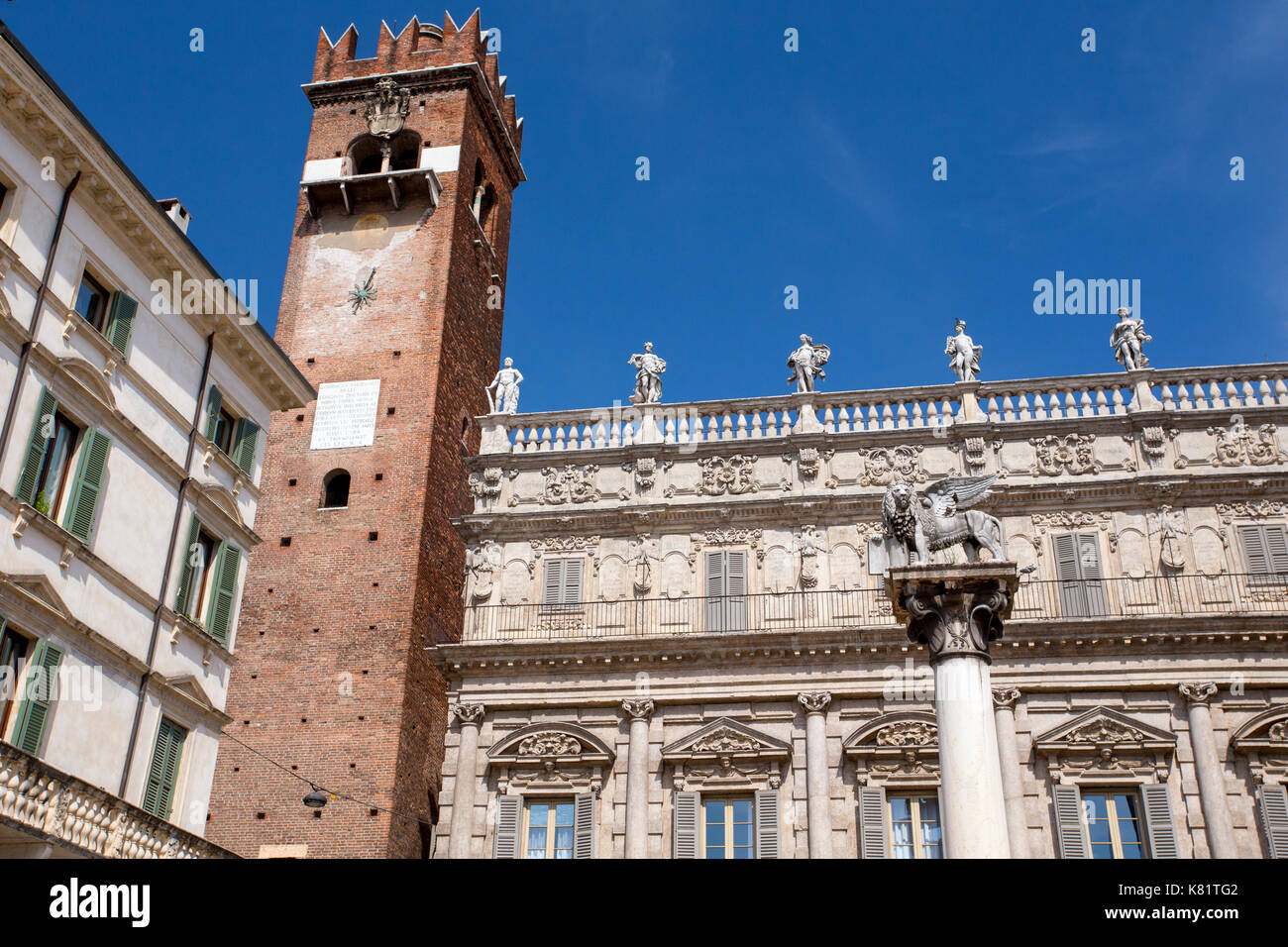 Piazza Delle Erbe and Colonna di San Marco, Verona, Italy Stock Photo
