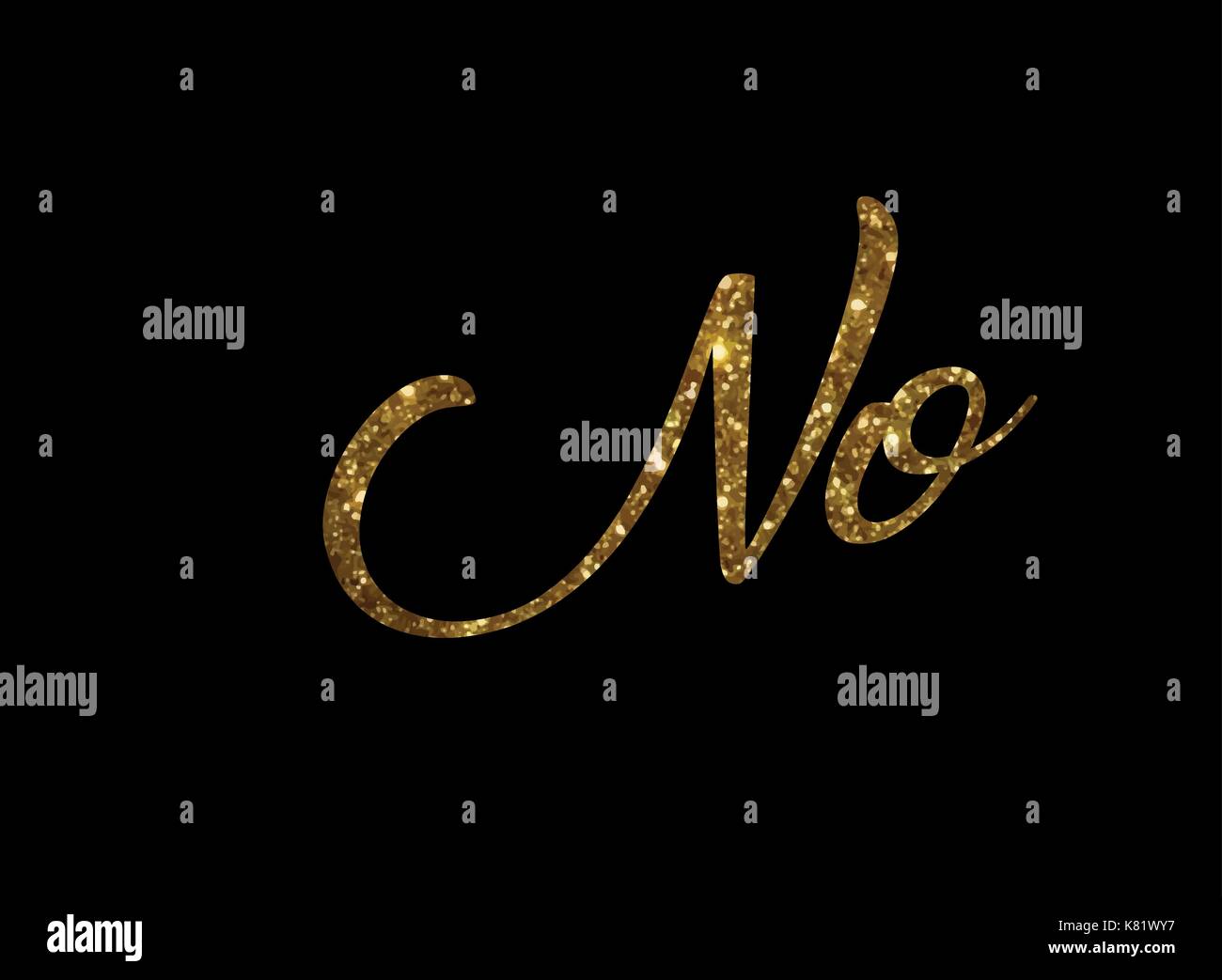 The Golden glitter of isolated hand writing word NO Stock Vector