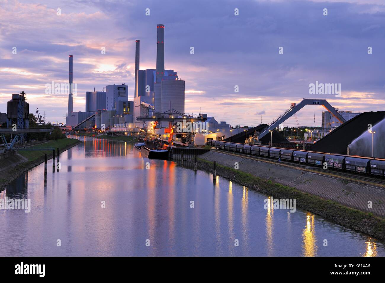 Large-scale power plant Mannheim, twilight, Mannheim, Baden-Württemberg, Germany Stock Photo
