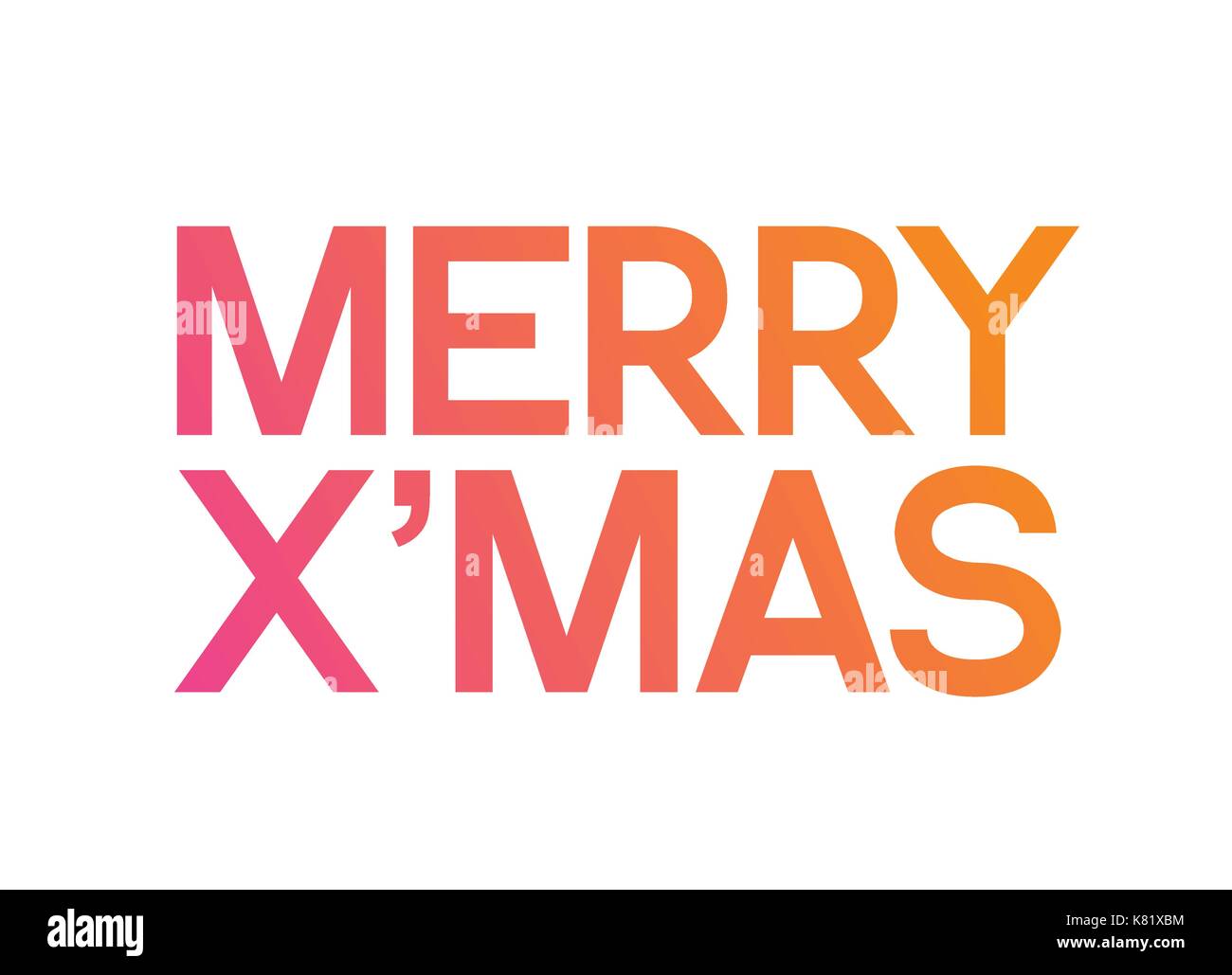 The Gradient pink to orange serif front word Merry Christmas Stock Vector