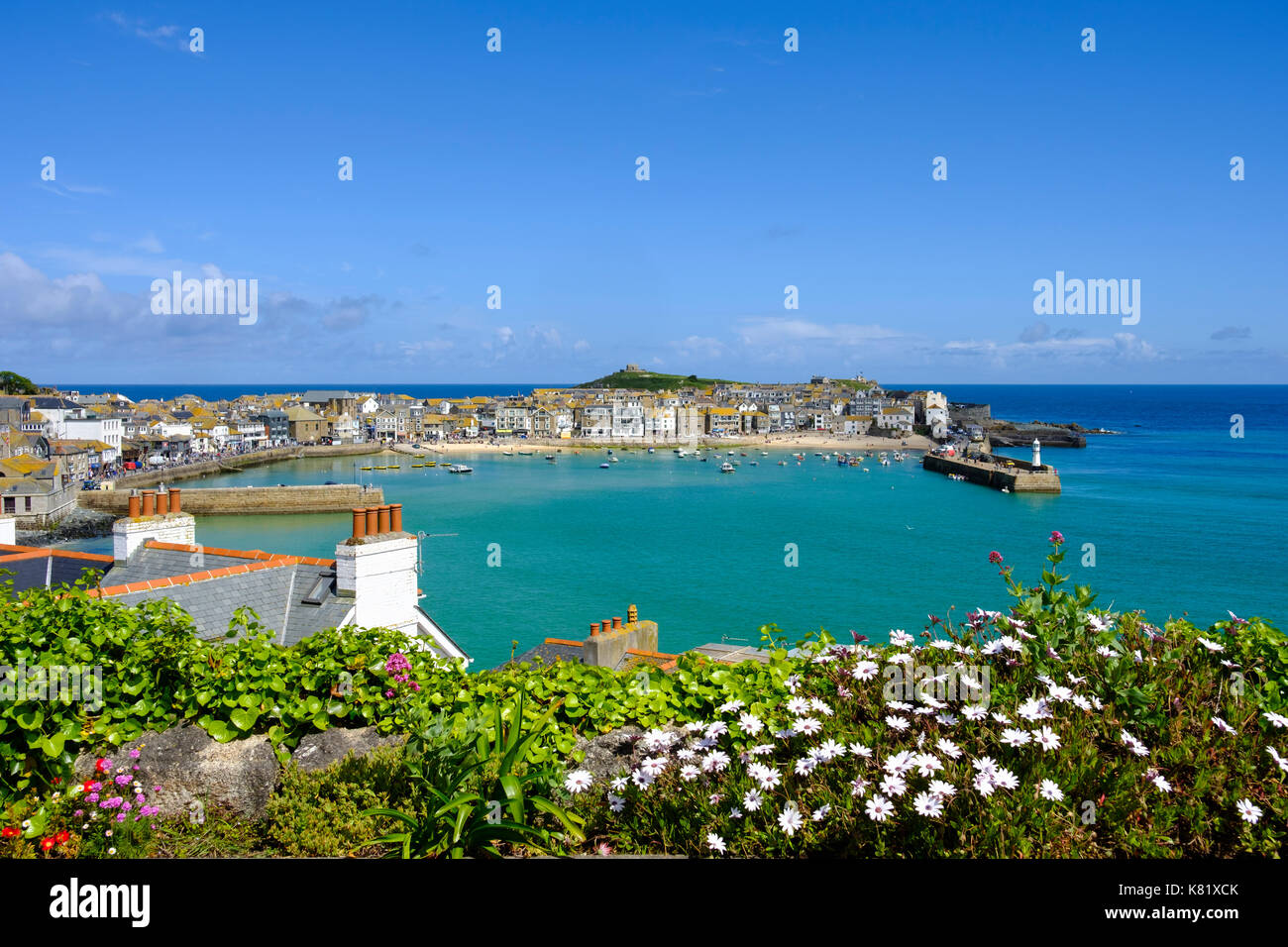 View over the harbour, St Ives, Cornwall, England, Great Britain Stock Photo
