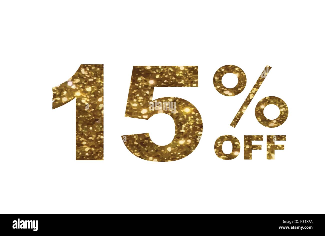 The vector luxury golden glitter fifteen percent off special discount word text Stock Vector
