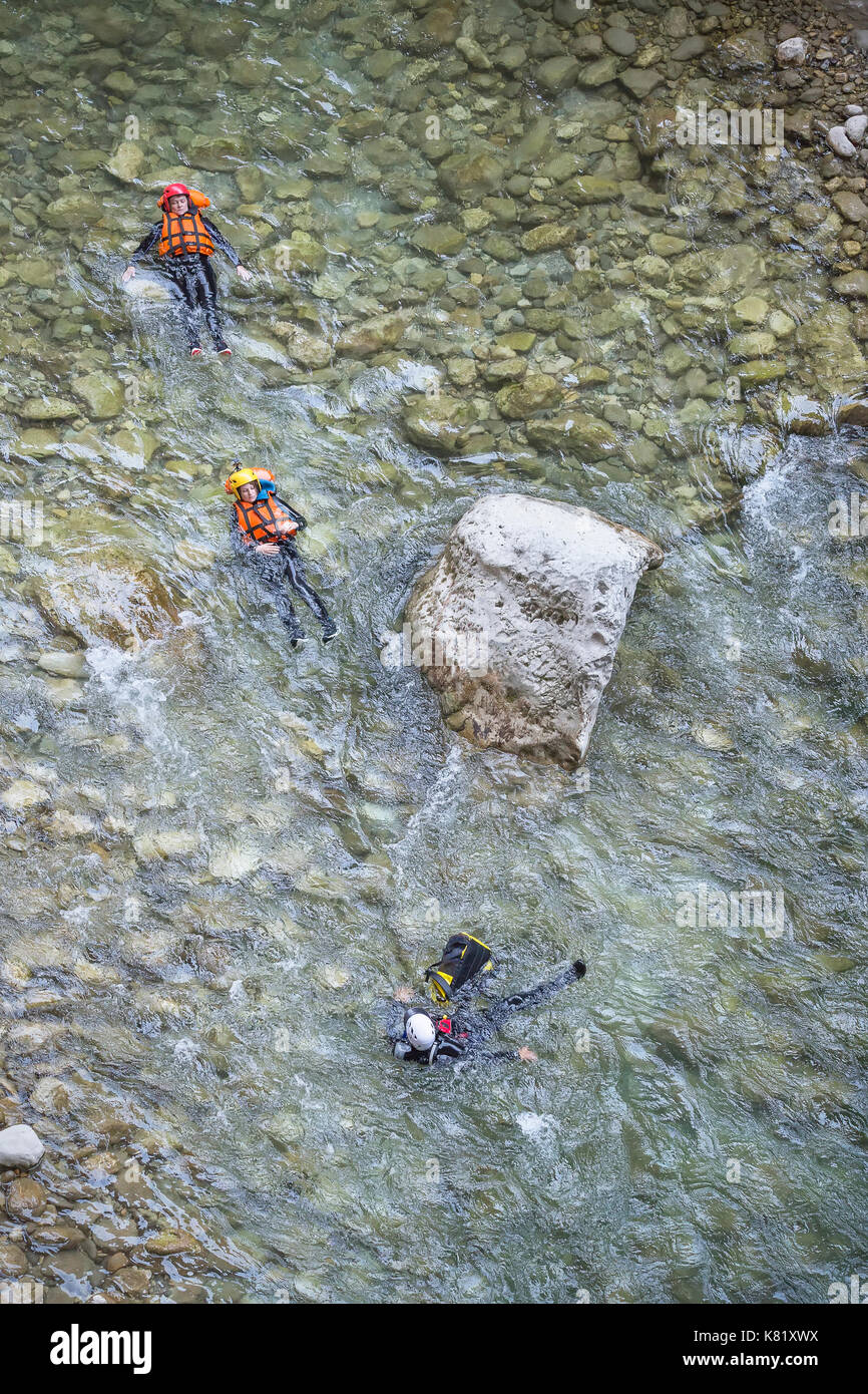 People canyoning in the du Verdon, ProvenceAlpesCote d'Azur