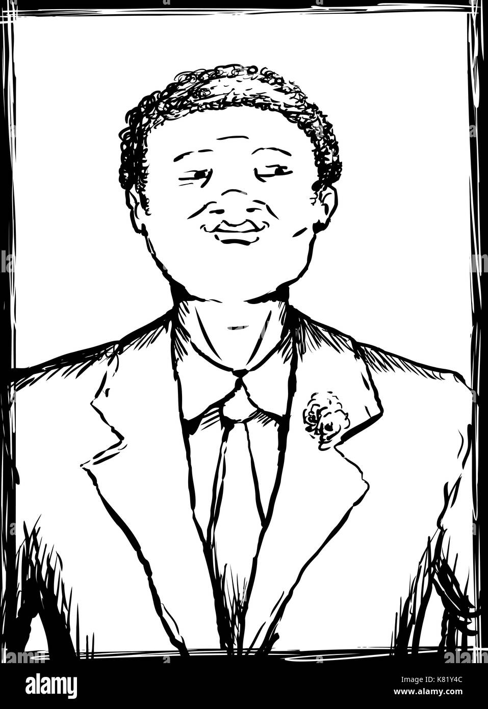 Outline illustration portrait of smiling young African American man in business suit and necktie Stock Photo
