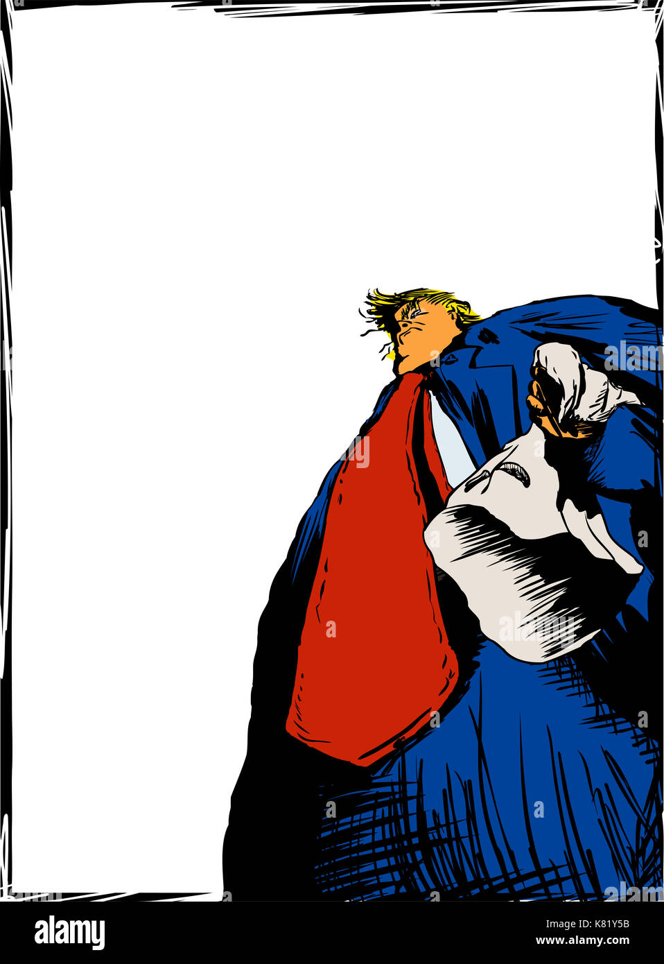 September 18, 2017. Framed editorial cartoon of American president Donald Trump holding a KKK hood Stock Photo