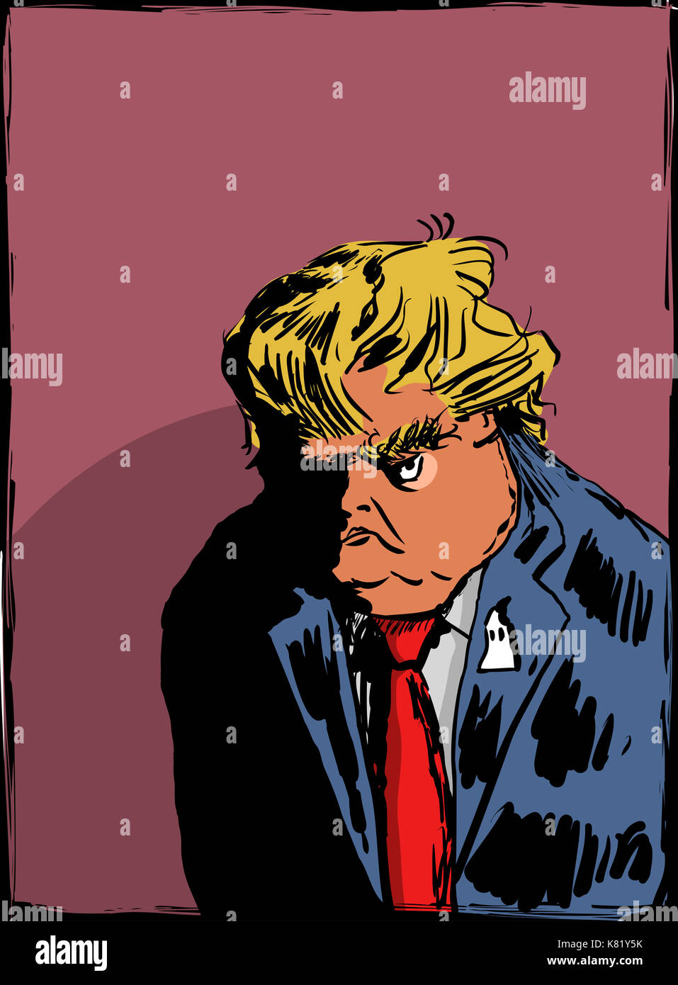 September 13, 2017. Caricature sketch of scowling reality show tv star celebrity Donald J. Trump Stock Photo
