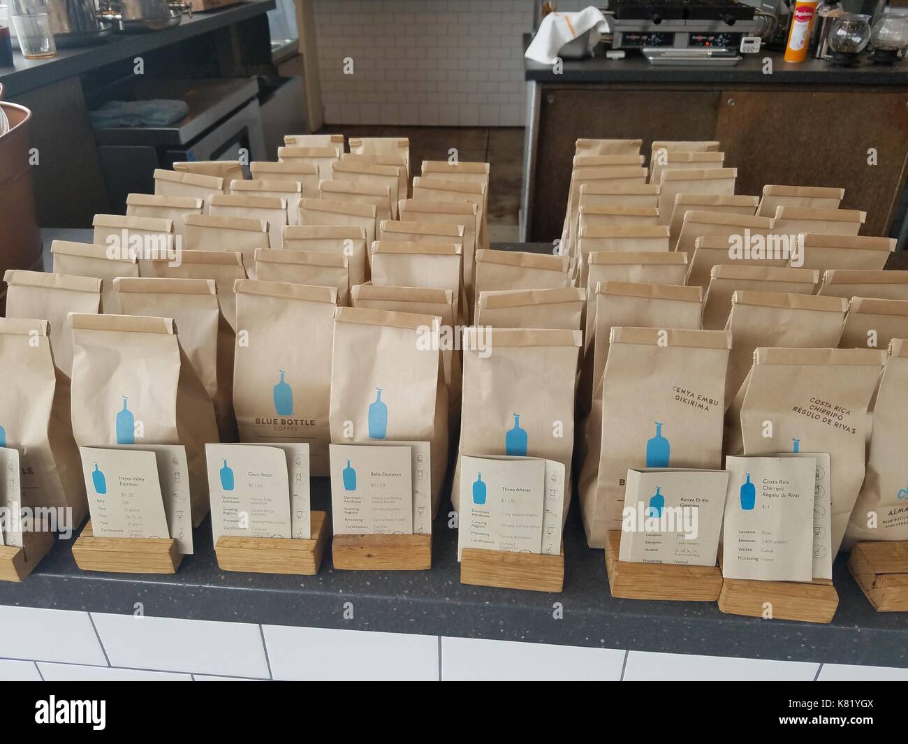 Los Angeles, SEP 17: Coffee beans package and interior view of the