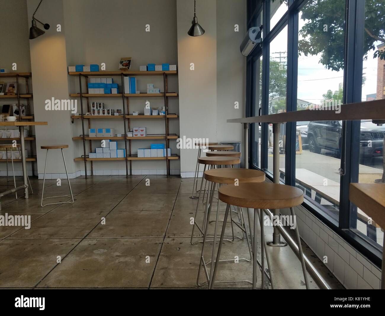 Los Angeles, SEP 17 Interior view of The famous Blue bottle store on