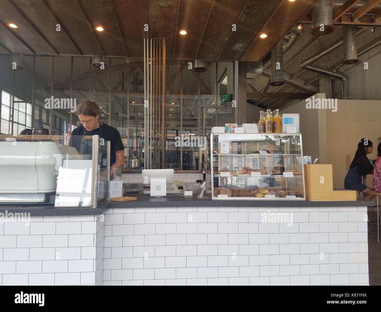 Los Angeles, SEP 17 Interior view of The famous Blue bottle store on