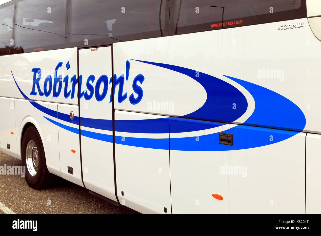 Robinson's Coaches, coach, day trips, trip, excursion, excursions, holiday, holidays, travel company, companies, transport, bus, busses, England, UK Stock Photo