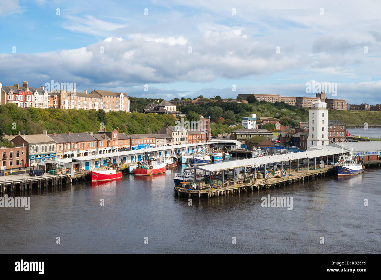 North Shields fish quay seen from the river Tyne, north east England, UK Stock Photo