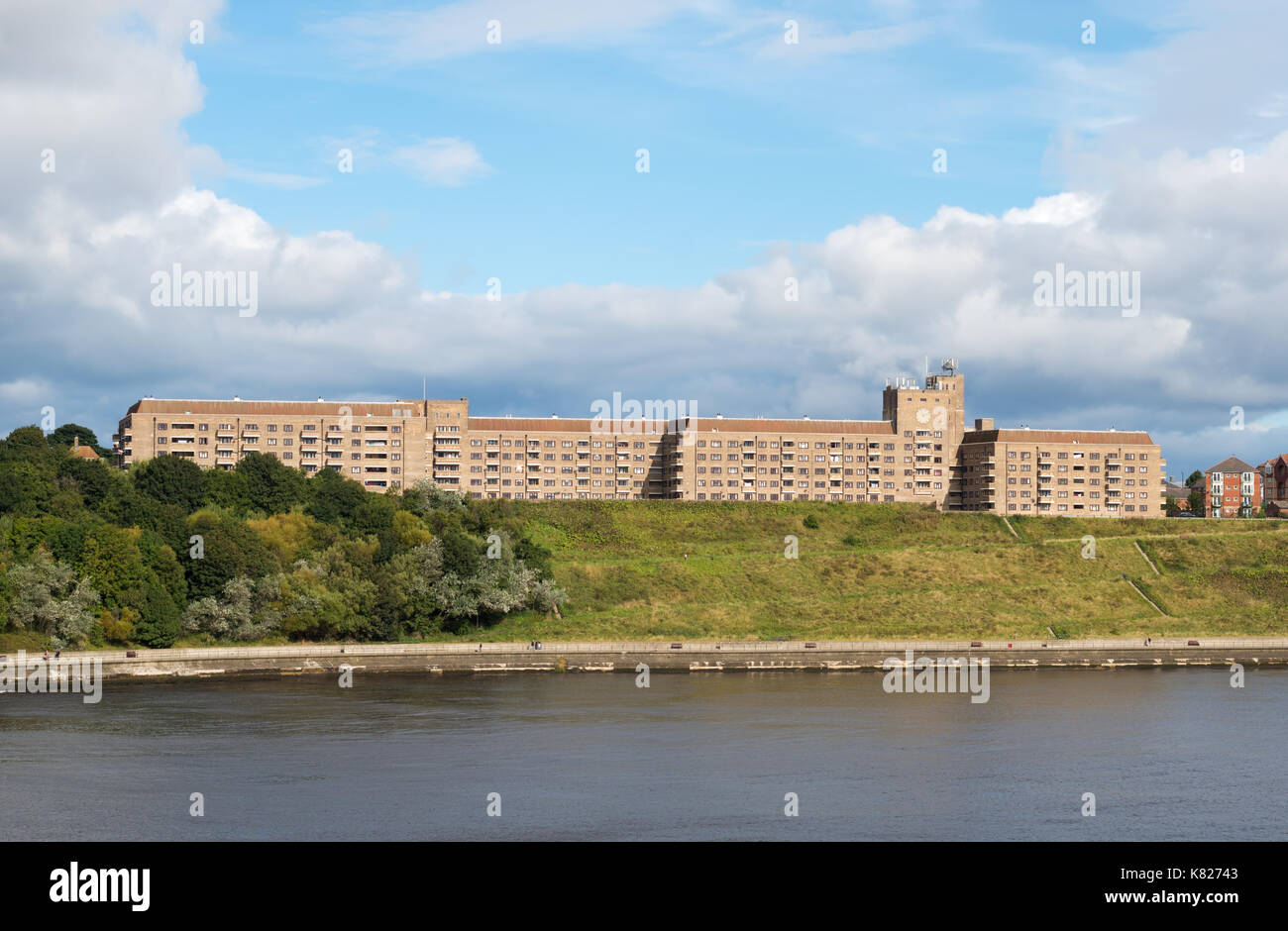 The Sir James Knott Memorial Flats, seen from the river Tyne, North Shields, north east England, UK Stock Photo