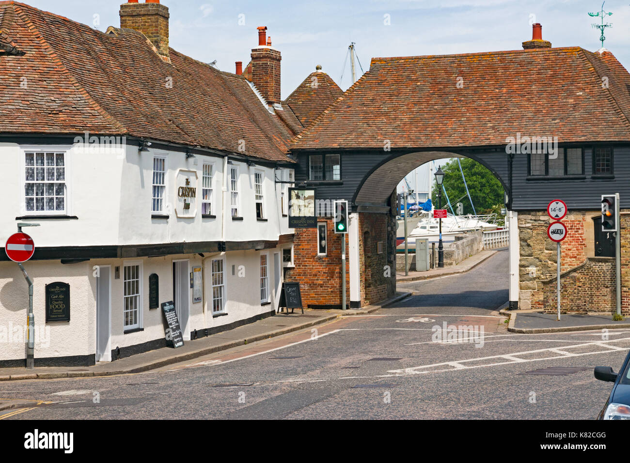 The medieval Barbican Gate in Sandwich, Kent, England. An historic town