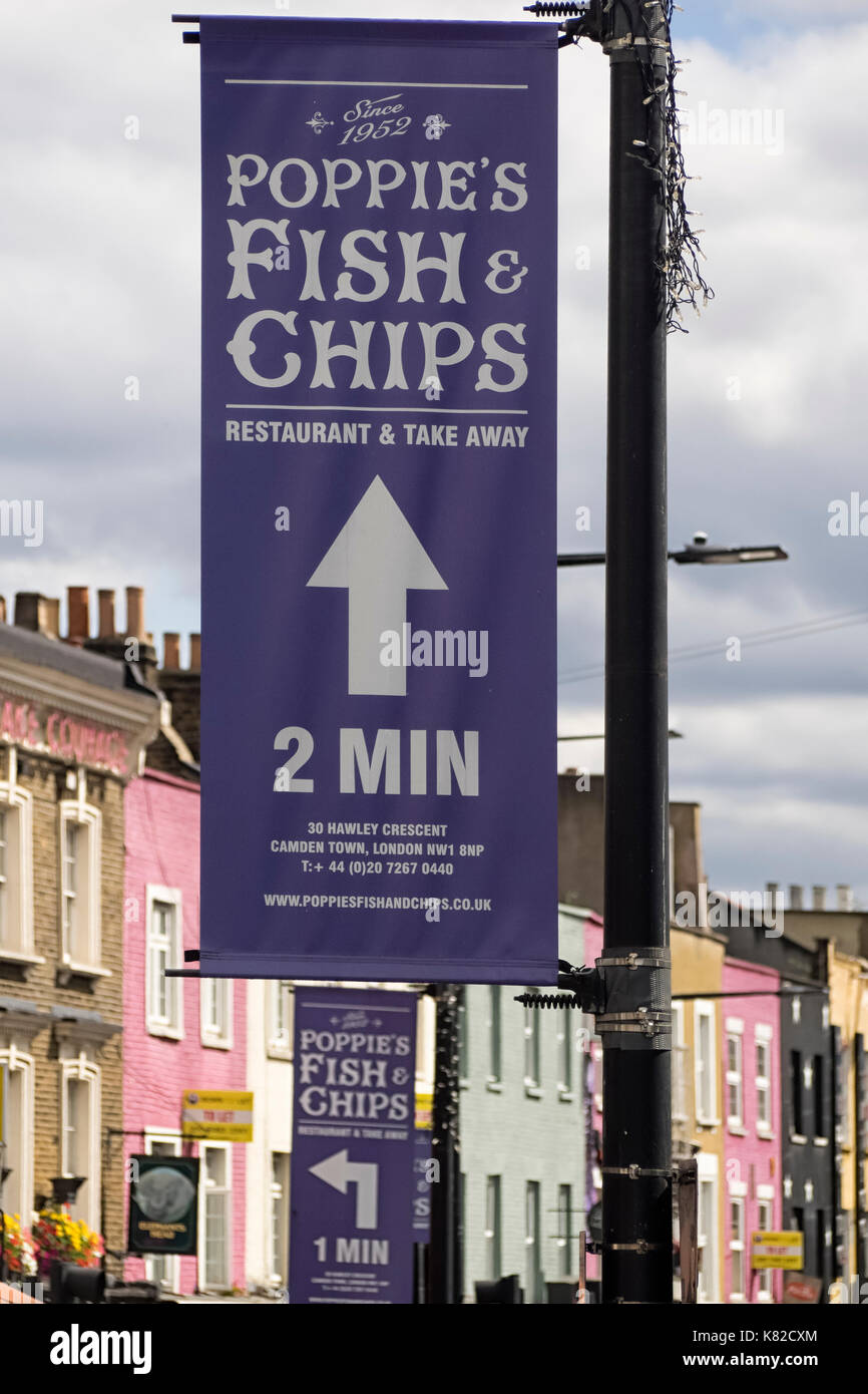 Camden London Advertising Banner For Poppies Fish And Chips Shop