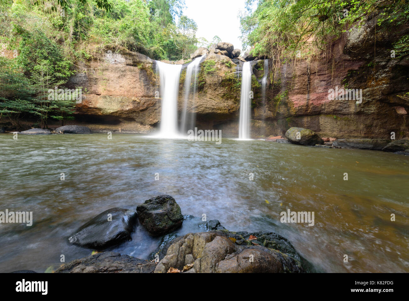 Waterfall in deep forest / waterfall with long exposure time technic photographer Stock Photo