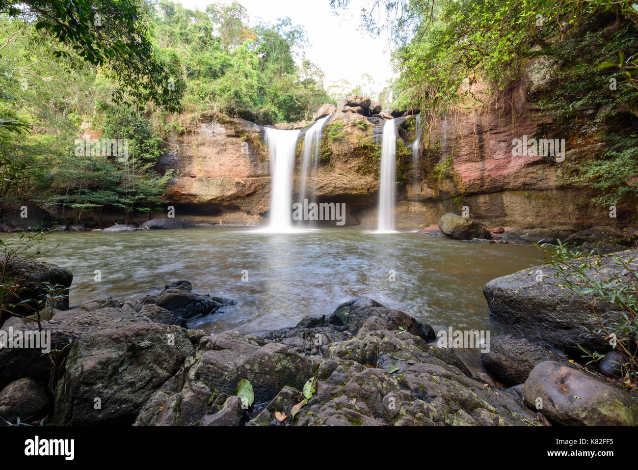 Waterfall in deep forest / waterfall with long exposure time technic photographer Stock Photo