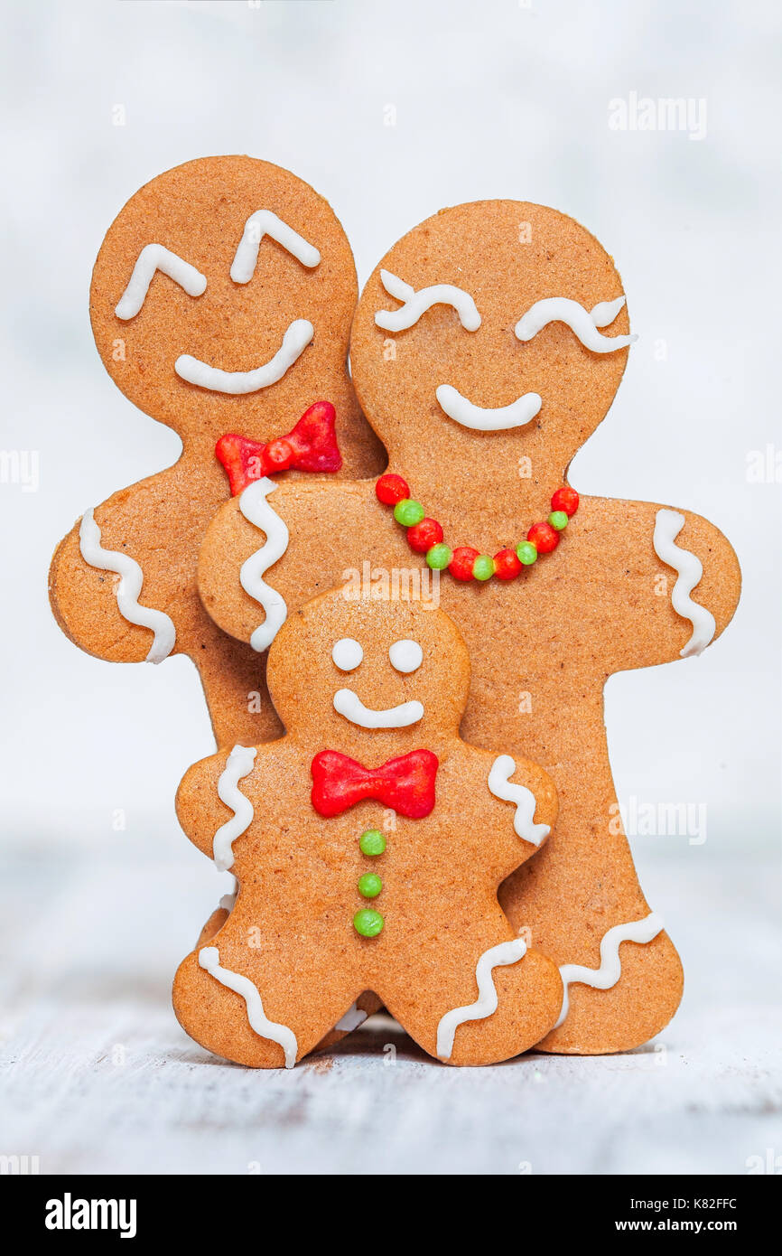 Christmas decoration with Happy Gingerbread man family Stock Photo