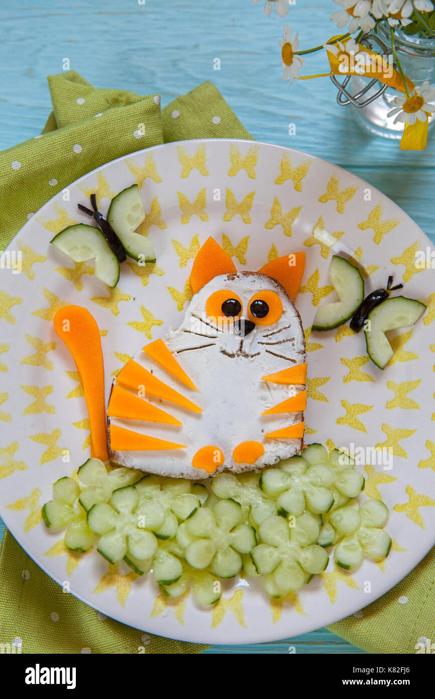 Funny cat cheese sandwich Stock Photo