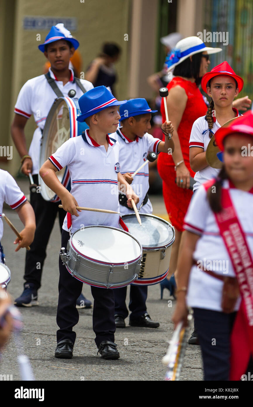 Tilaran, Costa Rica - September 15 : School children marching in the