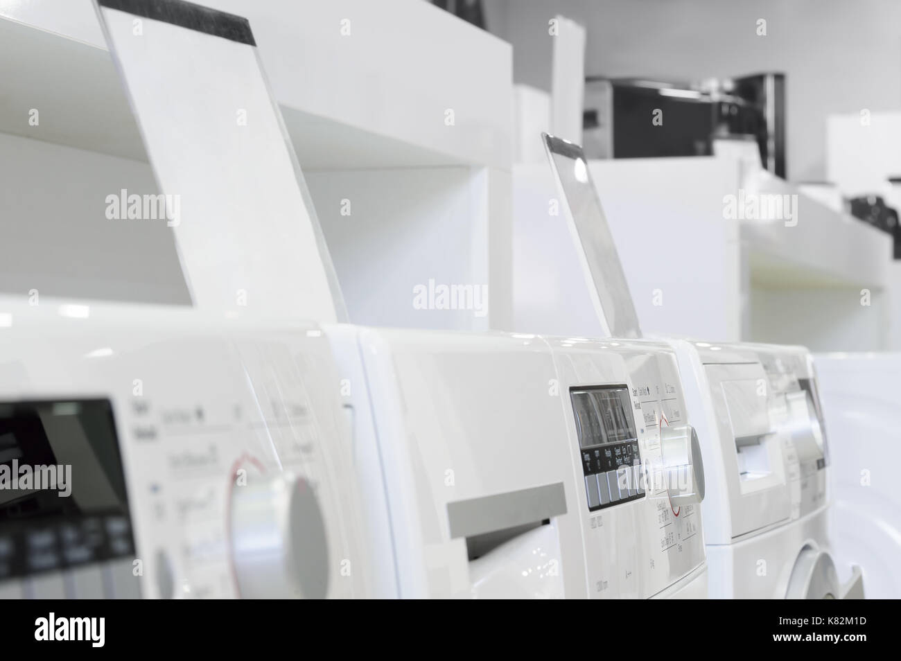 washing machines in appliance store Stock Photo