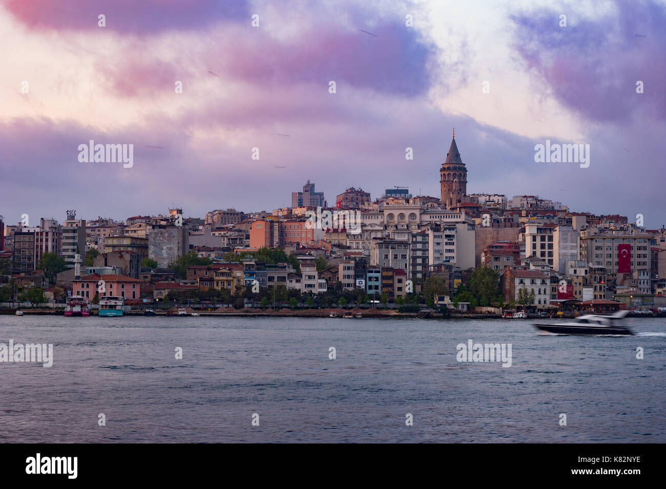 Beyoglu district historic architecture and Galata tower medieval landmark in Istanbul, Turkey Stock Photo