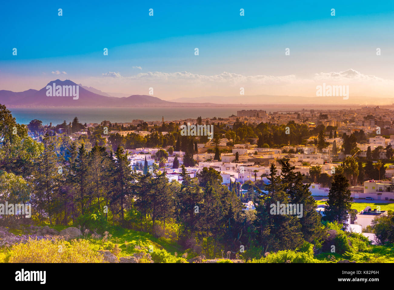View from hill Byrsa with ancient remains of Carthage and landscape ...
