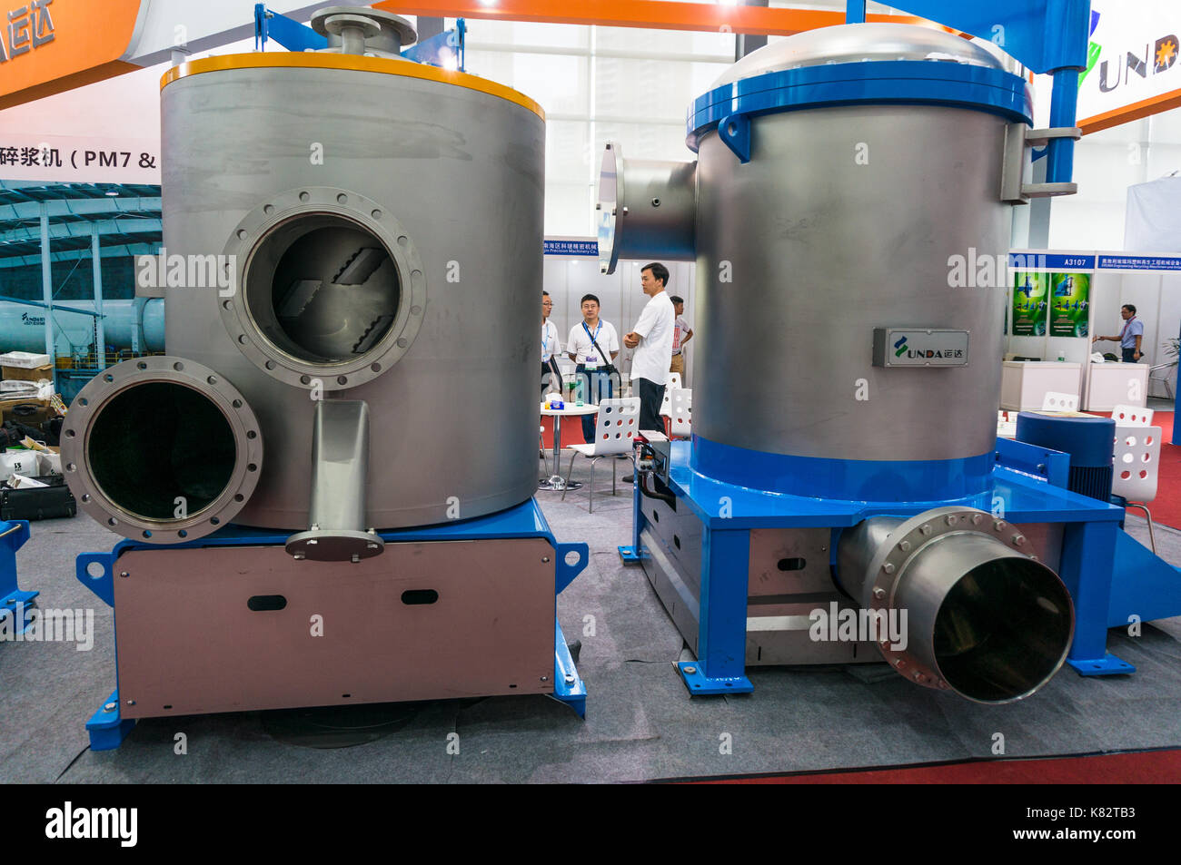 Industrial paper pulp machines on display at paper industry exhibition in Shenzhen, Guangdong, China Stock Photo