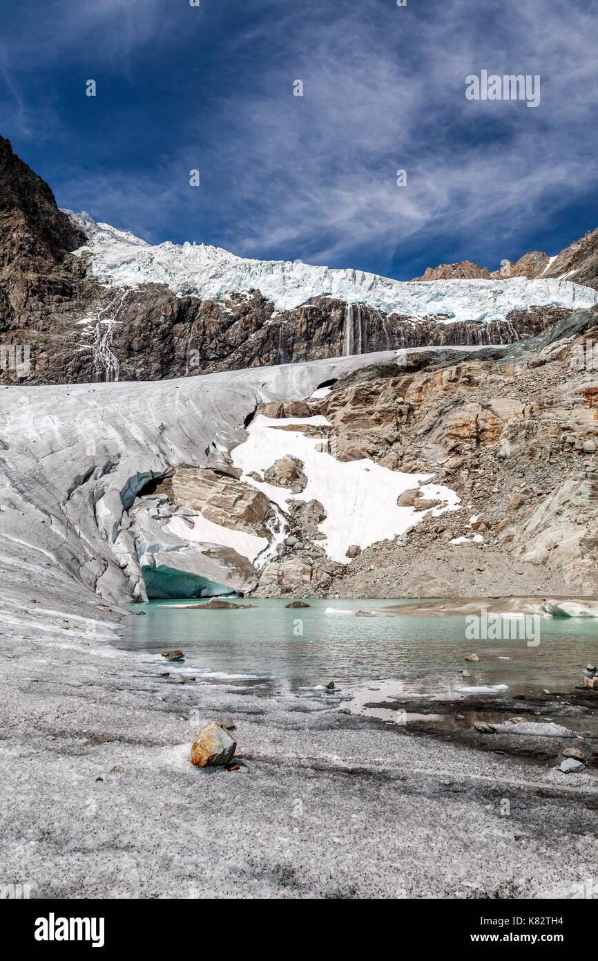 Fellaria glacier and glacial lake, Malenco Valley, Lombardy, Italy Stock Photo