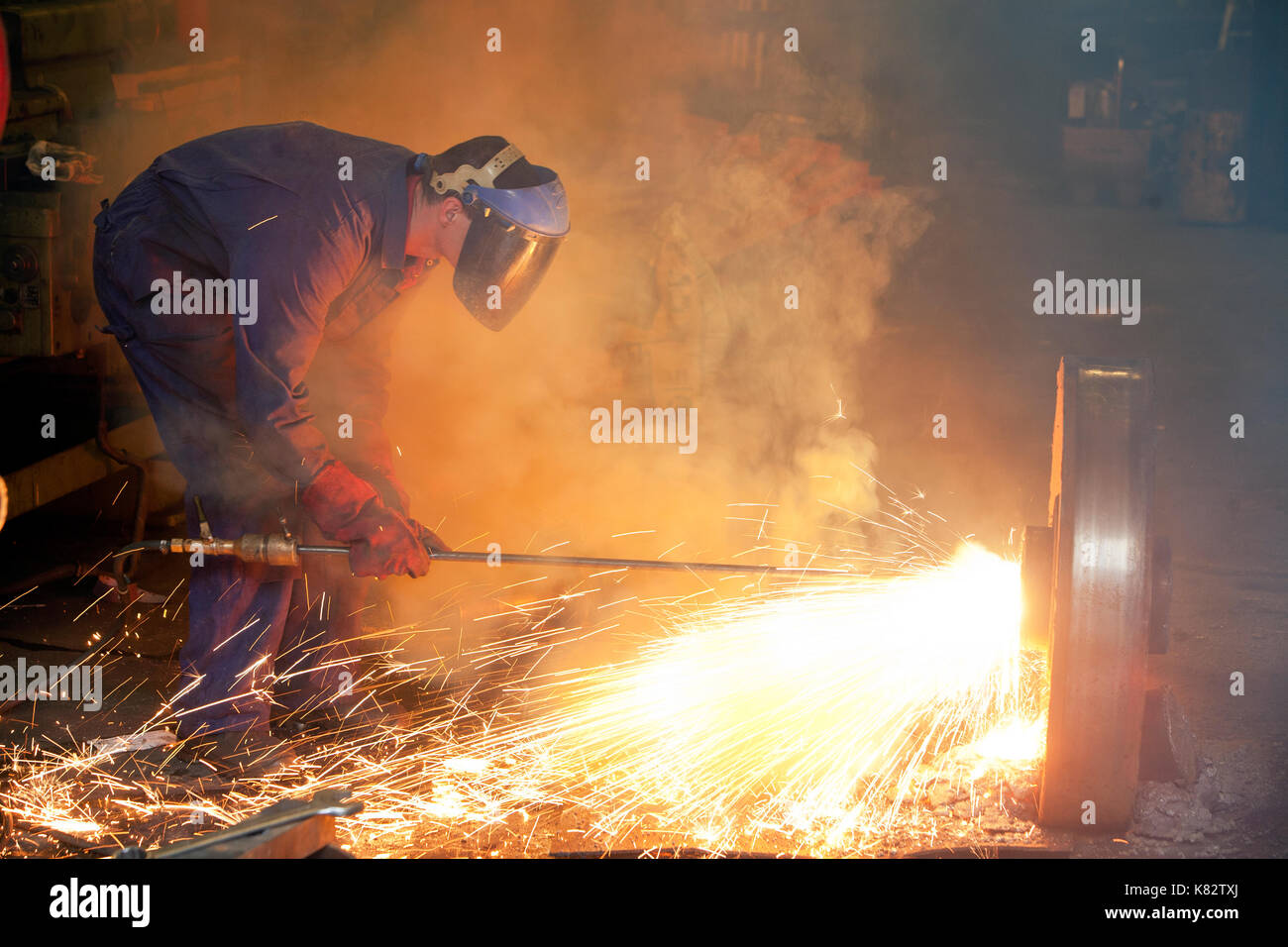 Thermic Lance is melting steel Stock Photo