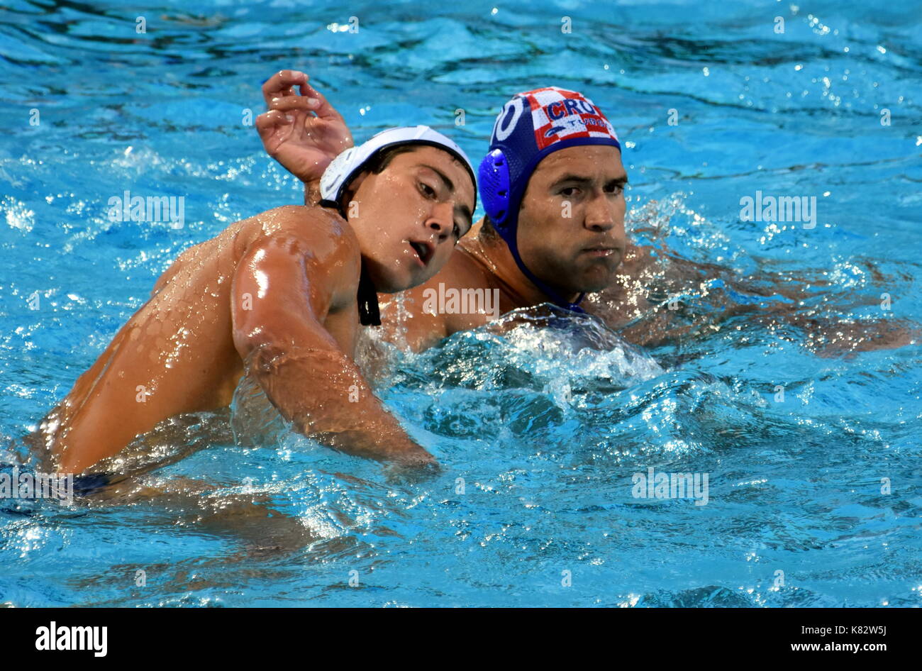 Budapest, Hungary - Jul 17, 2017. KRAPIC Ivan (CRO) playing against USA in the preliminary round. FINA Waterpolo World Championship was held in Alfred Stock Photo
