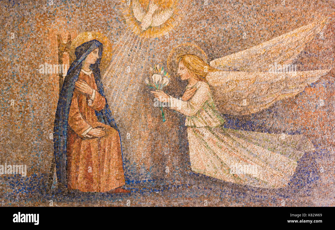 CARAVAGGIO, ITALY - 24-8-2016. Mosaic :Annunciation of VIrgin. Stock Photo